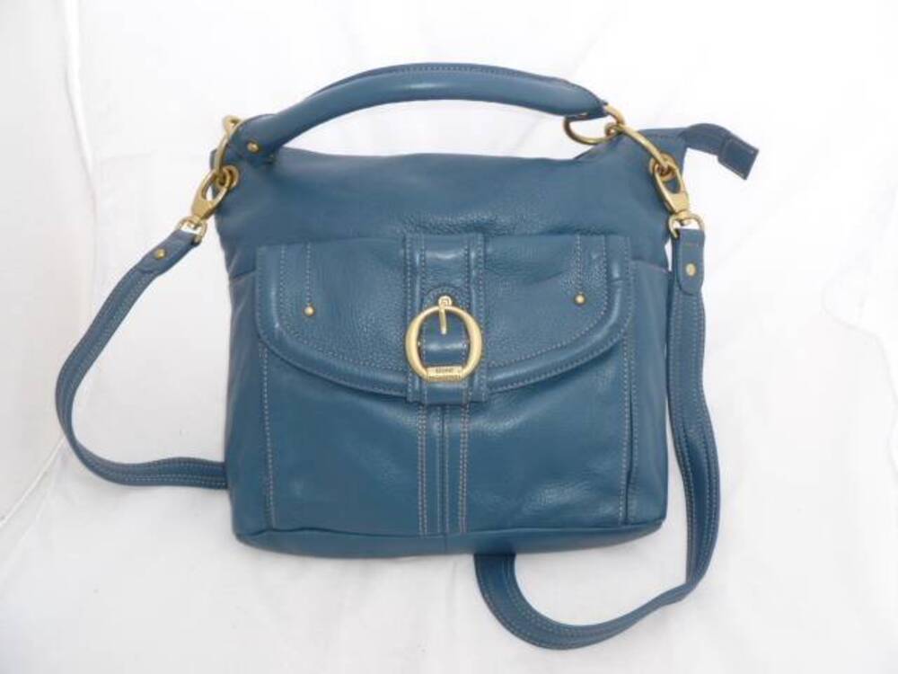 STONE MOUNTAIN USED BLUE LEATHER CONVERTIBLE CROSSBODY/SHOULDER BAG/SWINGPACK